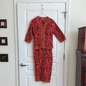 Red Printed Two-Piece 10-12 Girls Dress Set